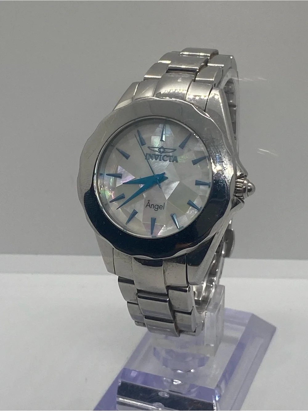 Invicta Angel Silver-Tone Stainless Steel Watch with Blue Accents